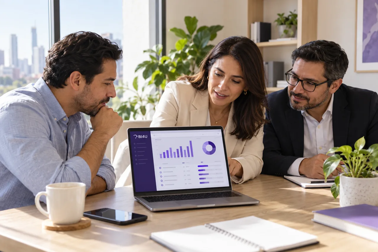 Escena ilustrativa de un equipo revisando su operación en BI4U